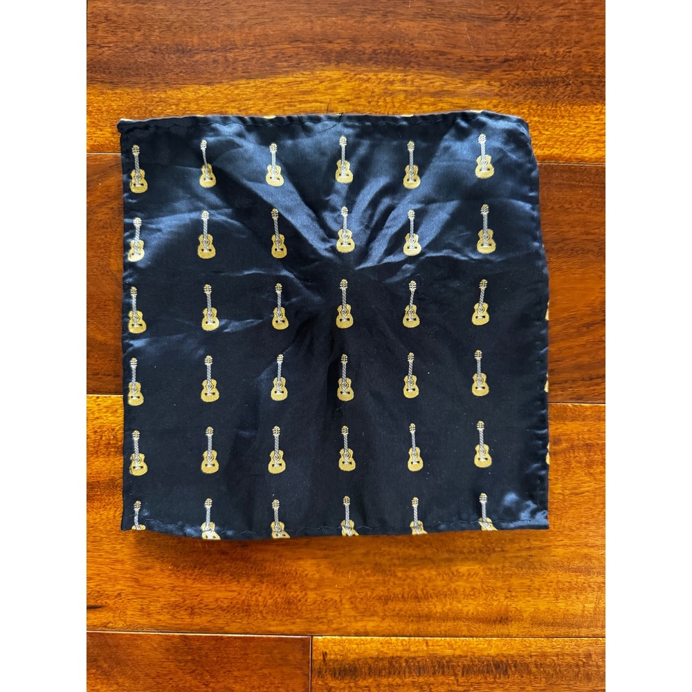 UnbrandedPocket Square Mens‎ OS Navy Blue Excellent Guitar Music Pattern Silk